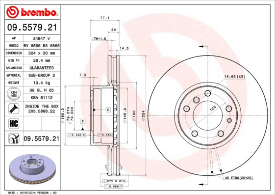 BREMBO brzdový kotúč 09.5579.21, súprava 2 ks