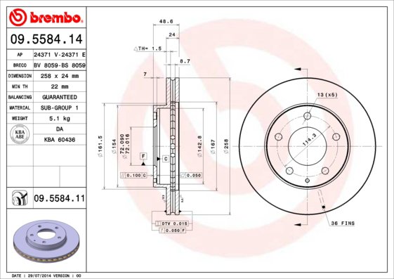 BREMBO brzdový kotúč 09.5584.11, súprava 2 ks