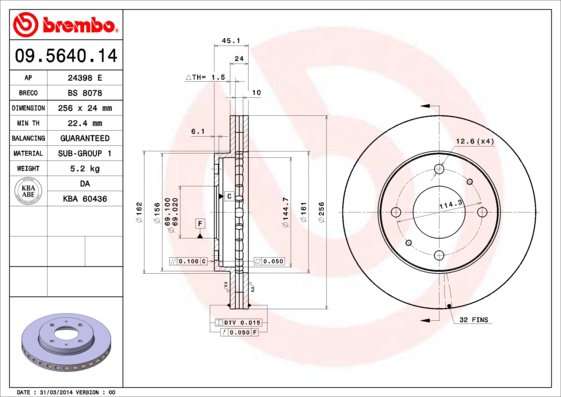 BREMBO brzdový kotúč 09.5640.14, súprava 2 ks