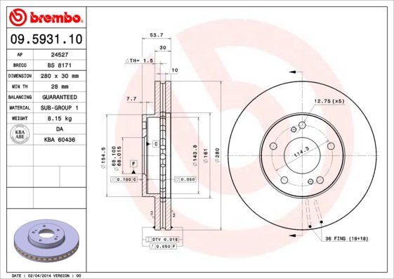 BREMBO brzdový kotúč 09.5931.10, súprava 2 ks