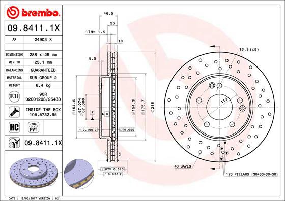 BREMBO brzdový kotúč 09.8411.1X, súprava 2 ks