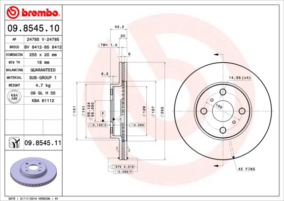 BREMBO brzdový kotúč 09.8545.11, súprava 2 ks