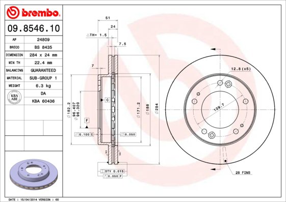 BREMBO brzdový kotúč 09.8546.10, súprava 2 ks