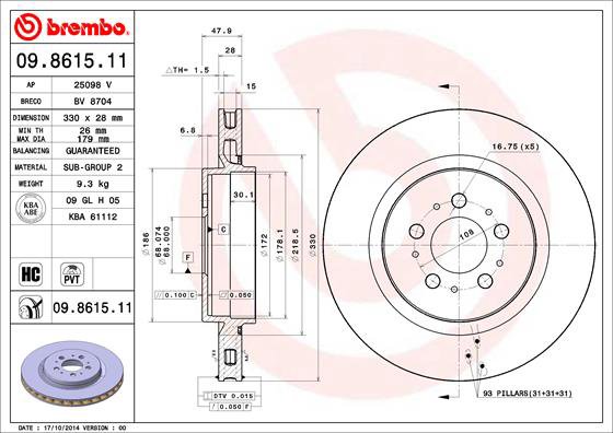 BREMBO brzdový kotúč 09.8615.11, súprava 2 ks