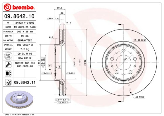 BREMBO brzdový kotúč 09.8642.11, súprava 2 ks