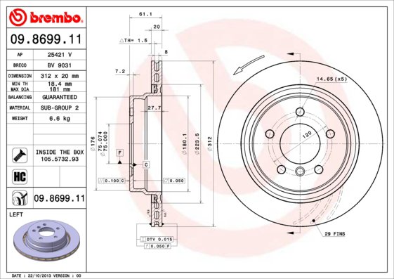 BREMBO brzdový kotúč 09.8699.11, súprava 2 ks