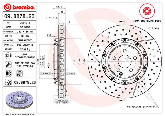 BREMBO brzdový kotúč 09.8878.23, sada 2 ks