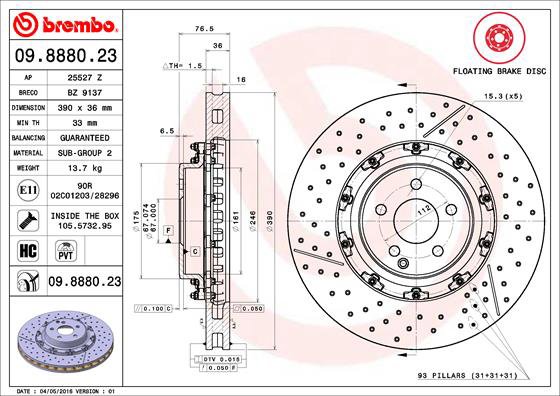 BREMBO brzdový kotúč 09.8880.23, súprava 2 ks