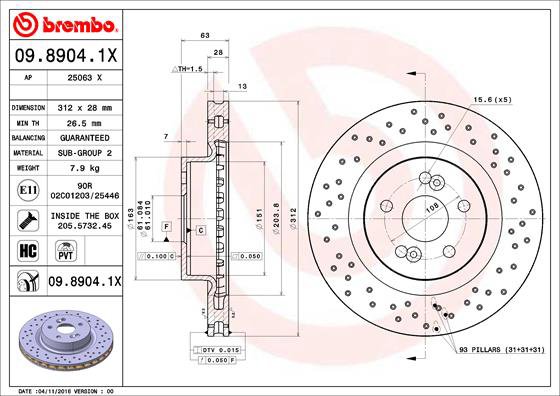 BREMBO brzdový kotúč 09.8904.1X, súprava 2 ks