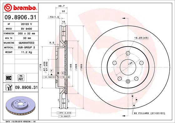 BREMBO brzdový kotúč 09.8906.31, sada 2 ks