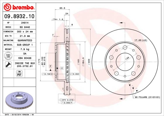 BREMBO brzdový kotúč 09.8932.10, súprava 2 ks