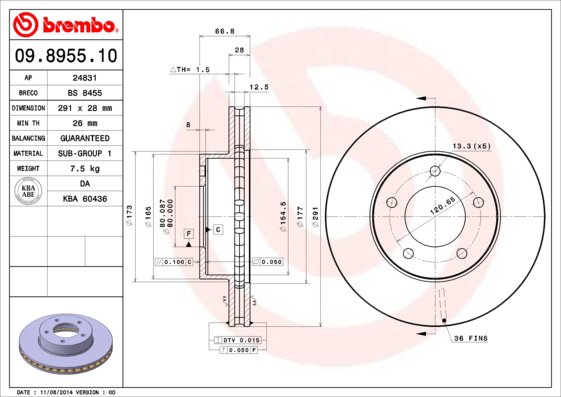 BREMBO brzdový kotúč 09.8955.10, sada 2 ks