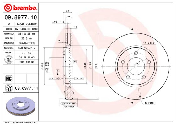 BREMBO brzdový kotúč 09.8977.11, sada 2 ks
