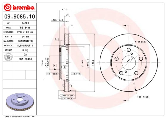 BREMBO brzdový kotúč 09.9085.10, súprava 2 ks