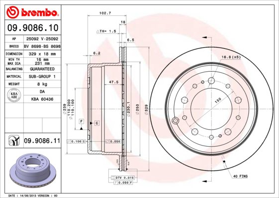 BREMBO brzdový kotúč 09.9086.11, súprava 2 ks