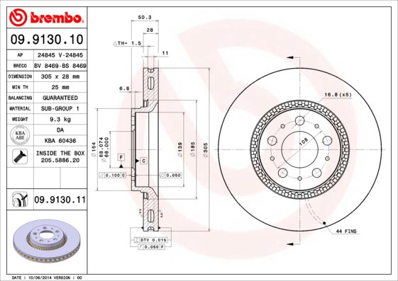 BREMBO brzdový kotúč 09.9130.11, súprava 2 ks