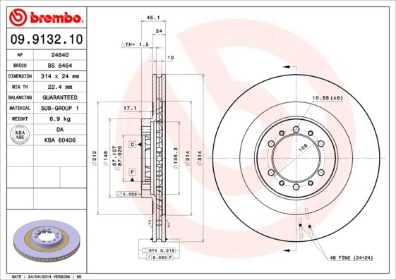 BREMBO brzdový kotúč 09.9132.10, súprava 2 ks