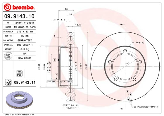 BREMBO brzdový kotúč 09.9143.11, súprava 2 ks