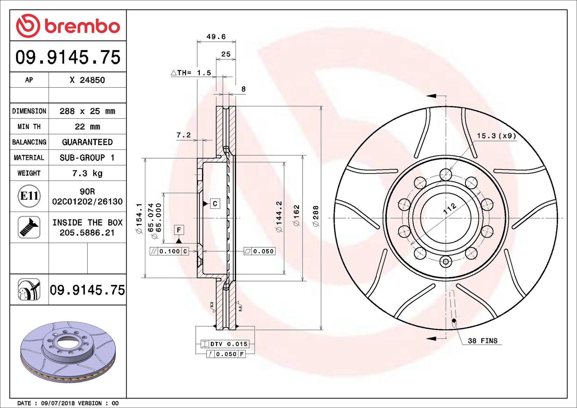 BREMBO Kotúč bŕzd OC2 288 BREMBO MAX 09.9145.75, súprava 2 ks