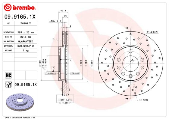 BREMBO brzdový kotúč 09.9165.1X, sada 2 ks