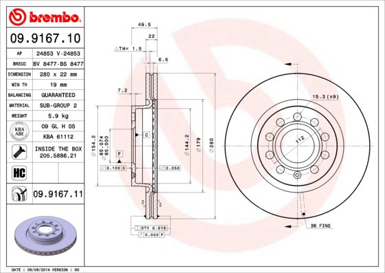 BREMBO Kotúč bŕzd OC2 280 BREMBO 09.9167.11, súprava 2 ks