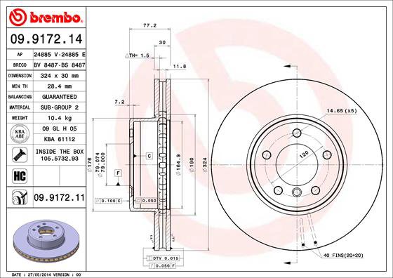 BREMBO brzdový kotúč 09.9172.11, sada 2 ks