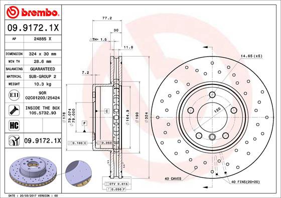 BREMBO brzdový kotúč 09.9172.1X, sada 2 ks