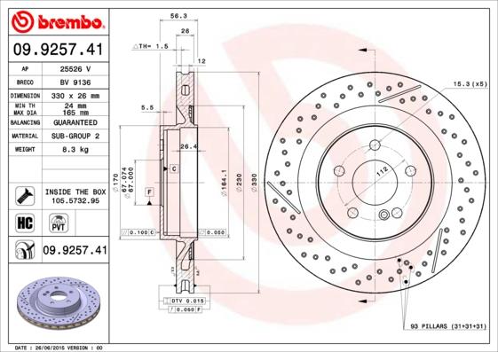 BREMBO brzdový kotúč 09.9257.41, súprava 2 ks