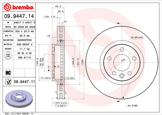 BREMBO brzdový kotúč 09.9447.11, súprava 2 ks