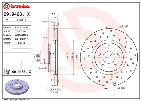 BREMBO brzdový kotúč 09.9468.1X, súprava 2 ks