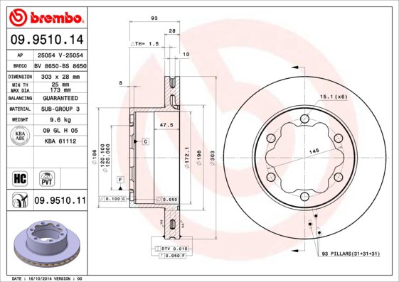BREMBO brzdový kotúč 09.9510.11, súprava 2 ks