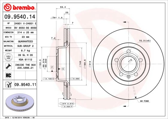 BREMBO brzdový kotúč 09.9540.11, súprava 2 ks