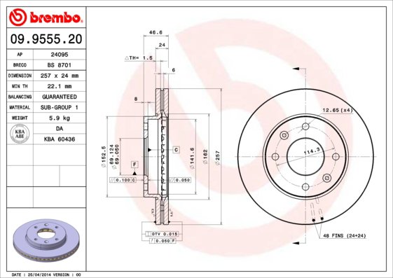 BREMBO brzdový kotúč 09.9555.20, súprava 2 ks