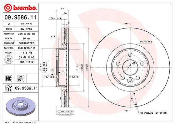 BREMBO brzdový kotúč 09.9586.11, súprava 2 ks