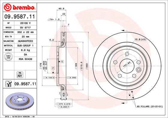 BREMBO brzdový kotúč 09.9587.11, súprava 2 ks