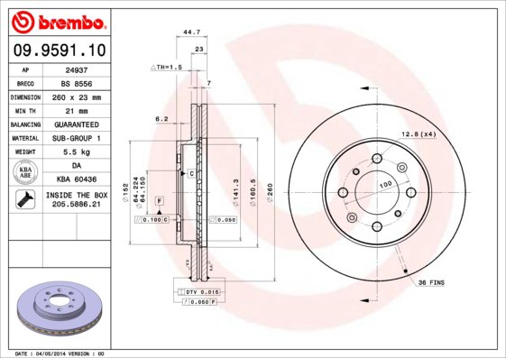 BREMBO brzdový kotúč 09.9591.10, súprava 2 ks
