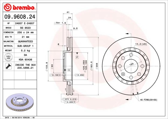 BREMBO brzdový kotúč 09.9608.24, súprava 2 ks