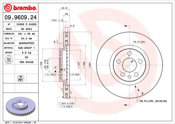 BREMBO brzdový kotúč 09.9609.24, súprava 2 ks