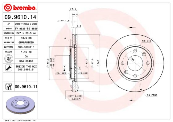 BREMBO brzdový kotúč 09.9610.11, súprava 2 ks
