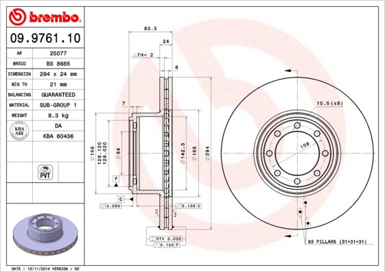 BREMBO brzdový kotúč 09.9761.10, súprava 2 ks