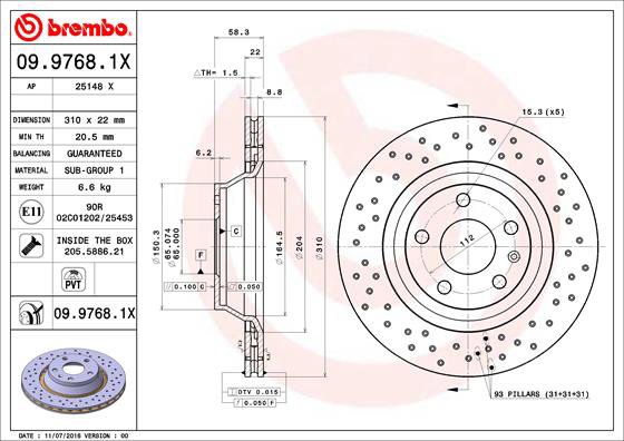 BREMBO brzdový kotúč 09.9768.1X, súprava 2 ks