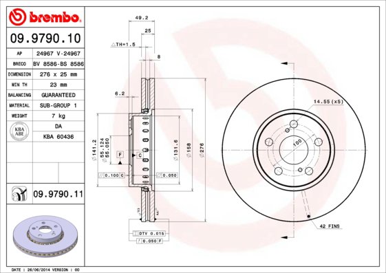 BREMBO brzdový kotúč 09.9790.11, súprava 2 ks