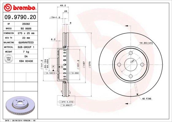 BREMBO brzdový kotúč 09.9790.20, súprava 2 ks