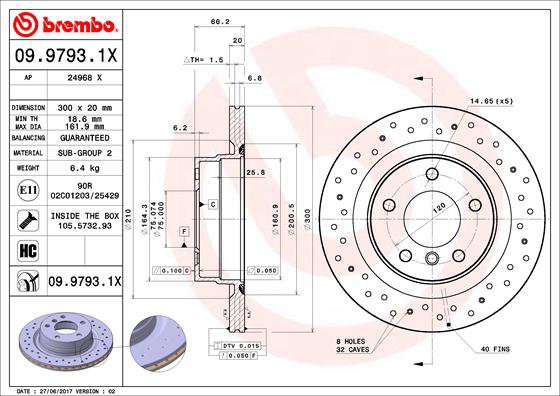 BREMBO brzdový kotúč 09.9793.1X, súprava 2 ks