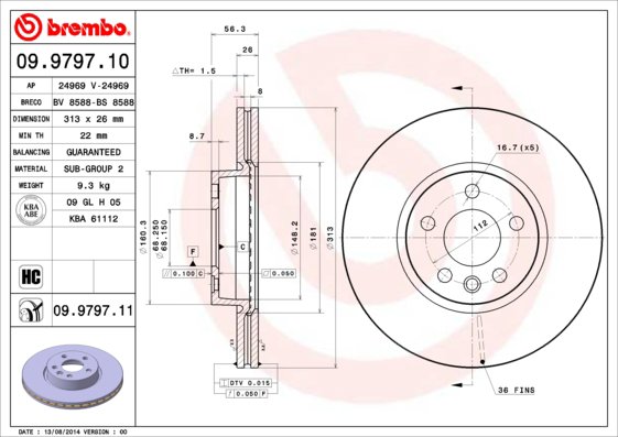 BREMBO brzdový kotúč 09.9797.11, súprava 2 ks