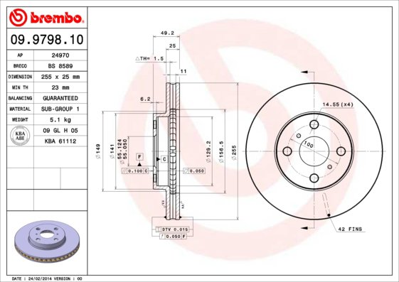 BREMBO brzdový kotúč 09.9798.10, sada 2 ks