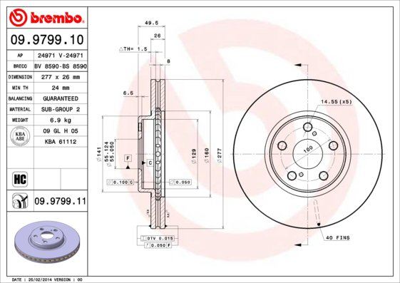 BREMBO brzdový kotúč 09.9799.11, súprava 2 ks