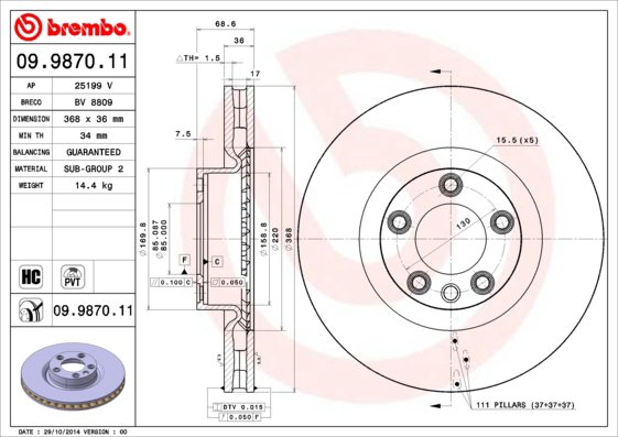 BREMBO brzdový kotúč 09.9870.11, súprava 2 ks