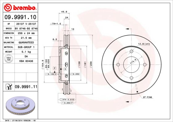 BREMBO brzdový kotúč 09.9991.11, sada 2 ks