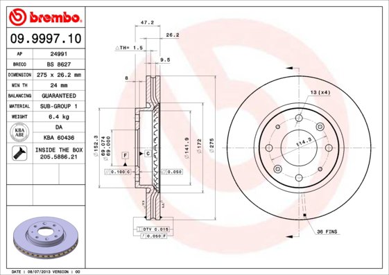 BREMBO brzdový kotúč 09.9997.10, sada 2 ks